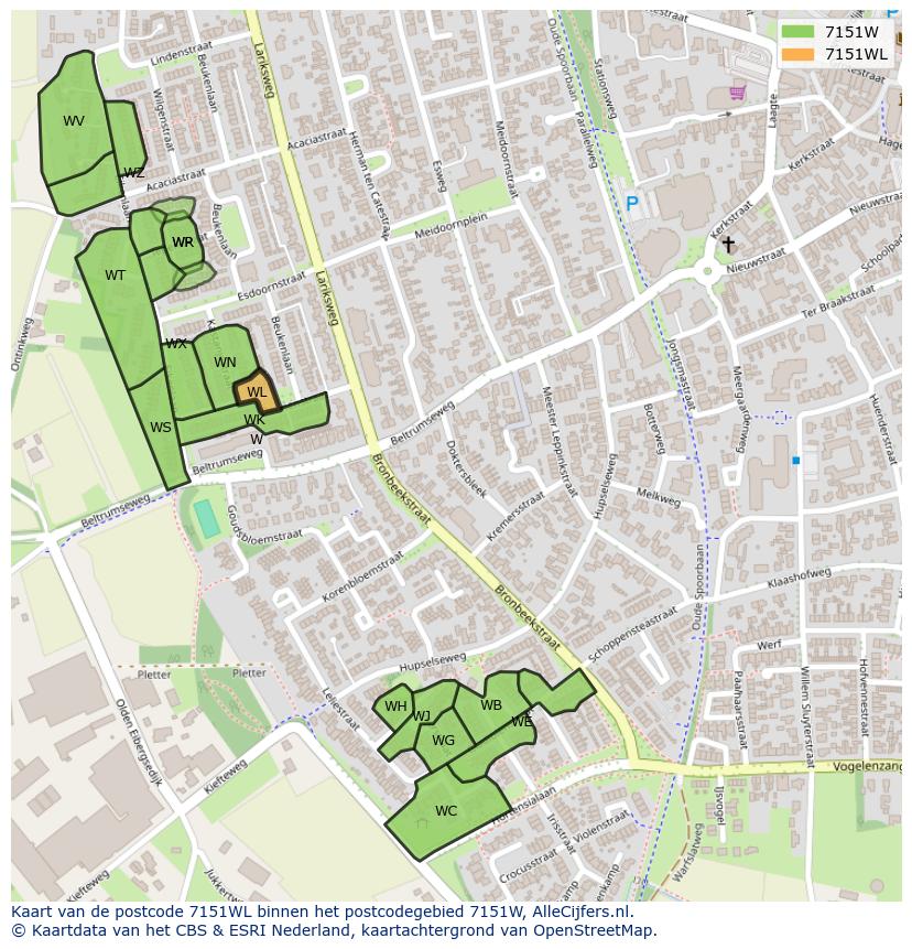 Afbeelding van het postcodegebied 7151 WL op de kaart.