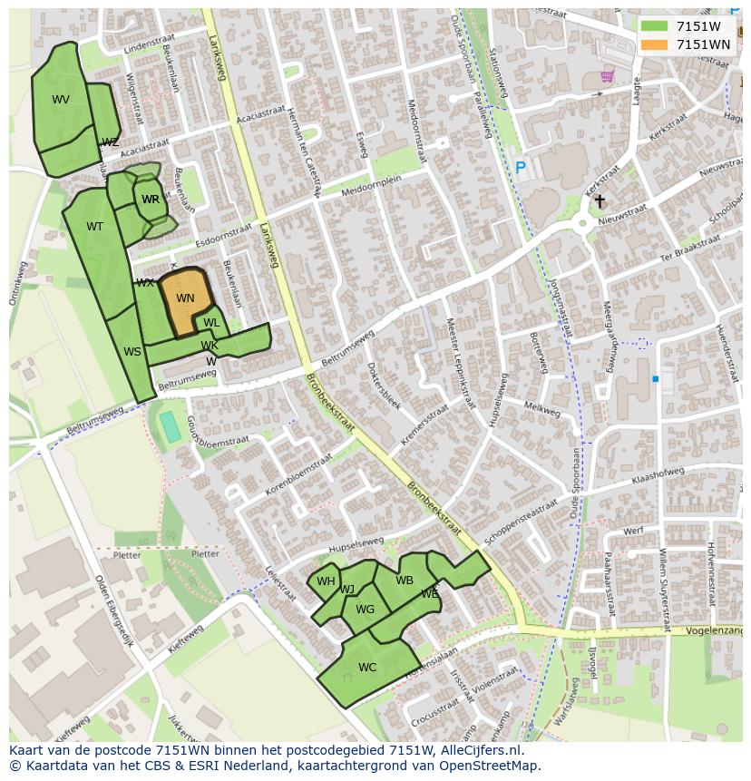 Afbeelding van het postcodegebied 7151 WN op de kaart.