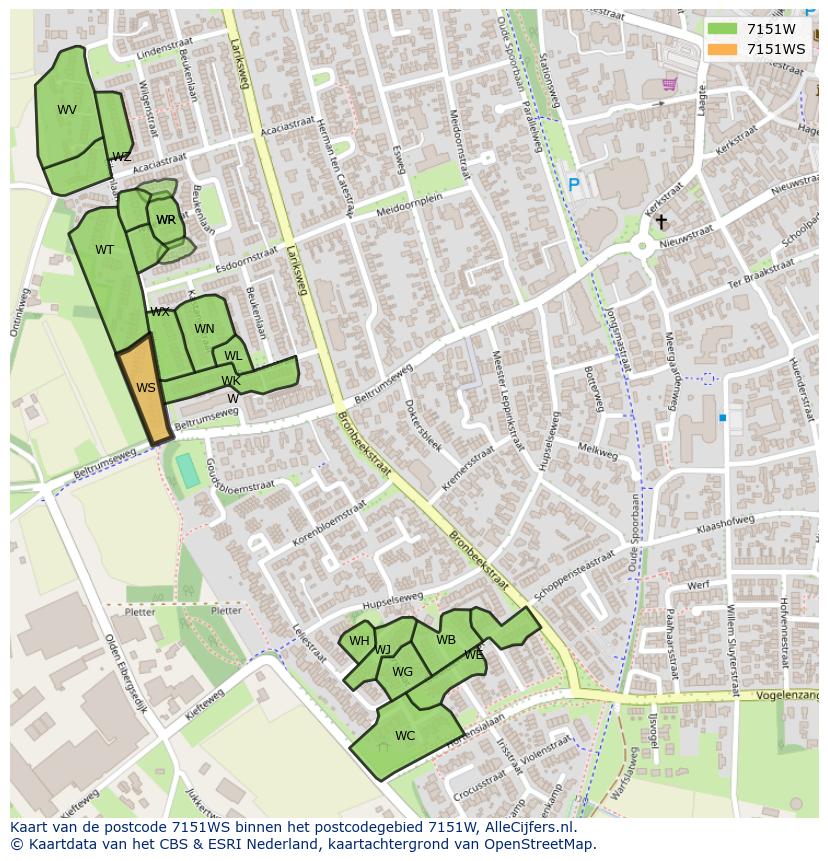 Afbeelding van het postcodegebied 7151 WS op de kaart.