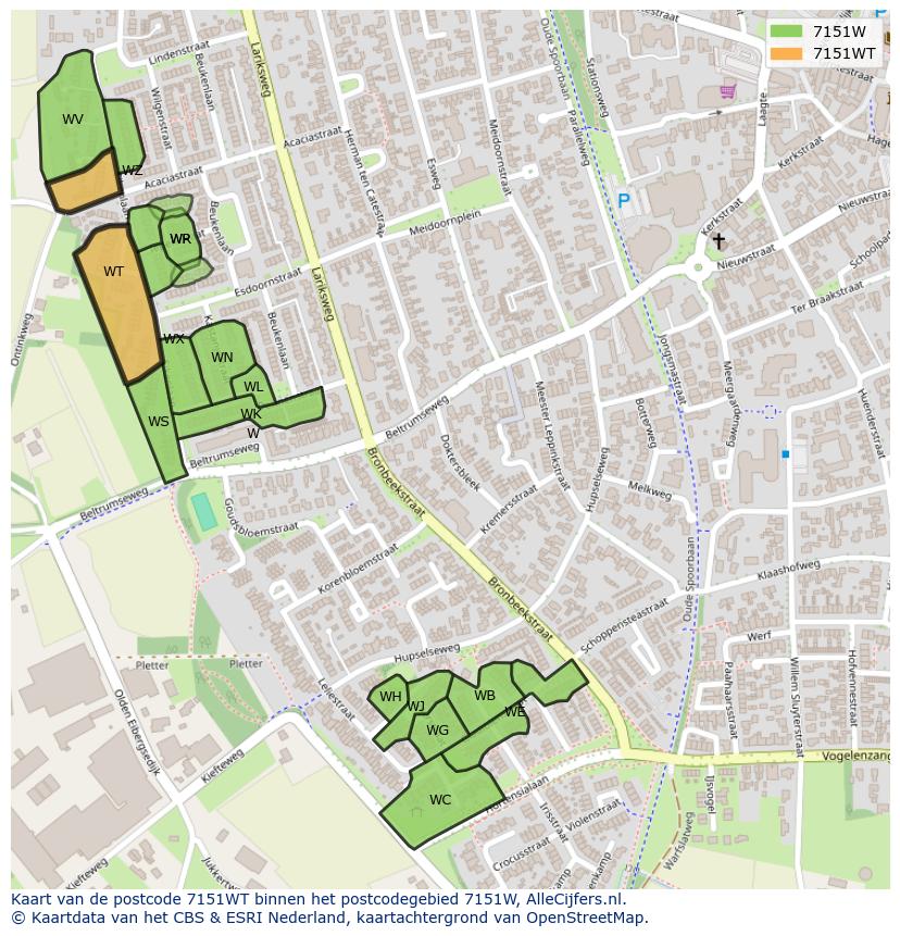 Afbeelding van het postcodegebied 7151 WT op de kaart.