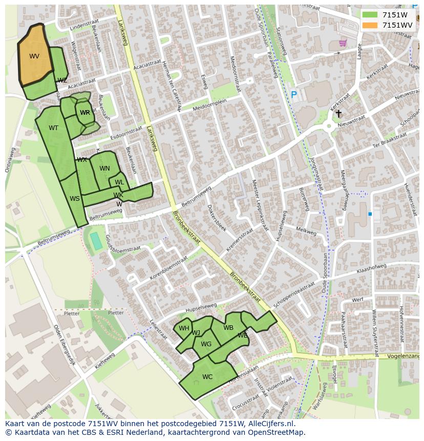 Afbeelding van het postcodegebied 7151 WV op de kaart.