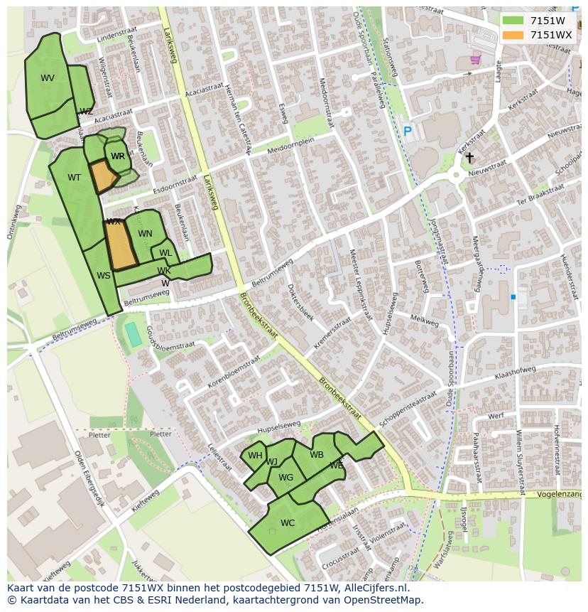 Afbeelding van het postcodegebied 7151 WX op de kaart.
