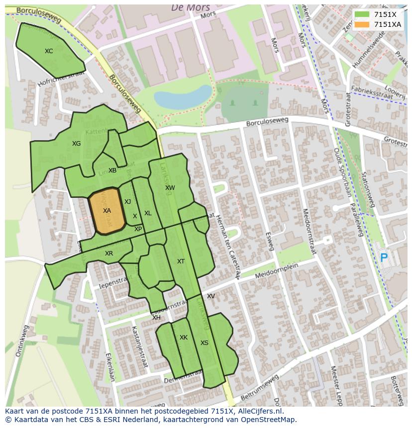 Afbeelding van het postcodegebied 7151 XA op de kaart.