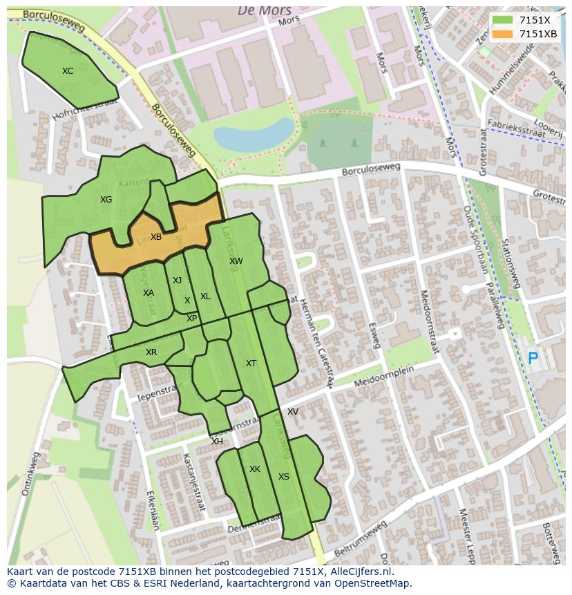 Afbeelding van het postcodegebied 7151 XB op de kaart.