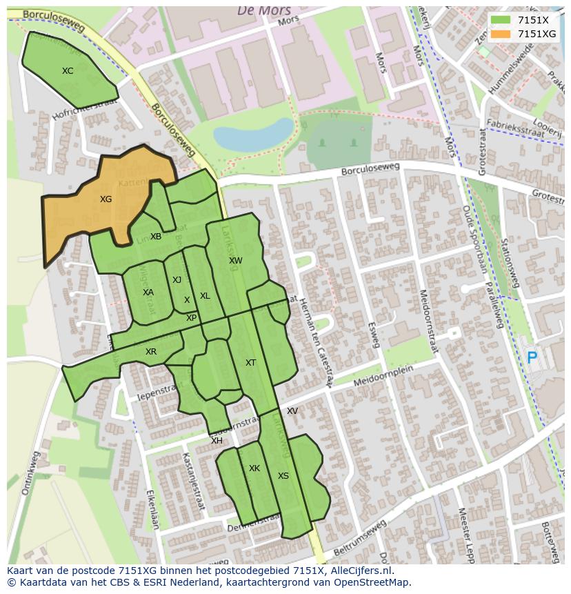 Afbeelding van het postcodegebied 7151 XG op de kaart.
