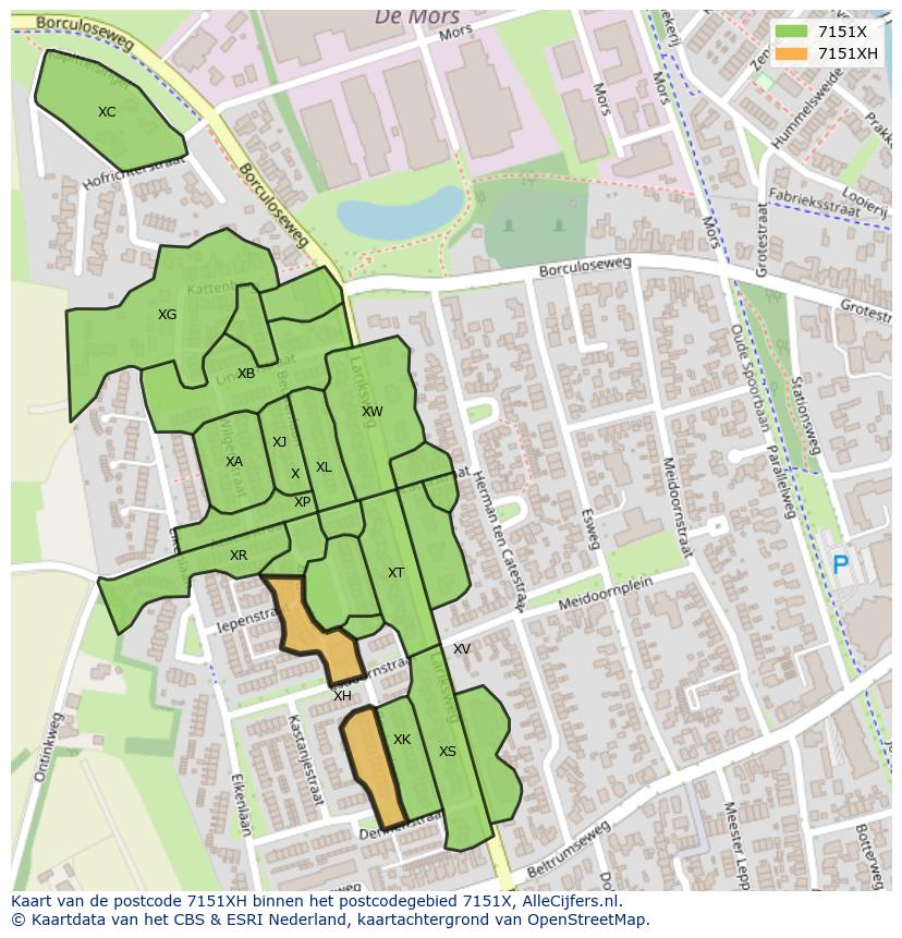 Afbeelding van het postcodegebied 7151 XH op de kaart.