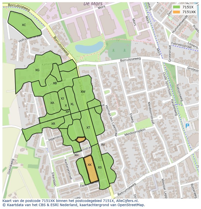 Afbeelding van het postcodegebied 7151 XK op de kaart.