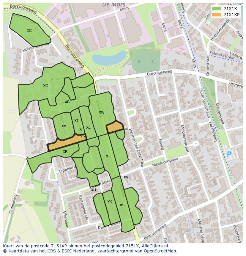 Afbeelding van het postcodegebied 7151 XP op de kaart.