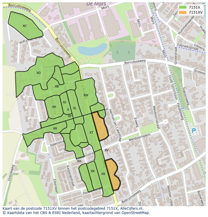 Afbeelding van het postcodegebied 7151 XV op de kaart.