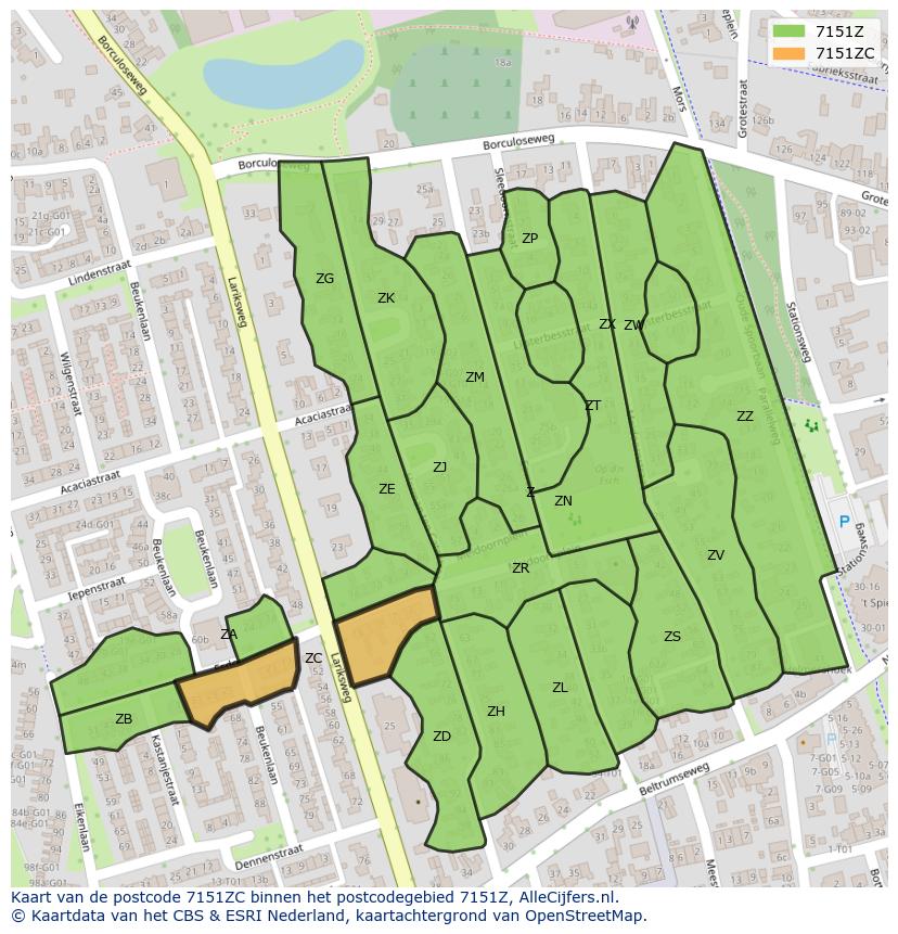 Afbeelding van het postcodegebied 7151 ZC op de kaart.