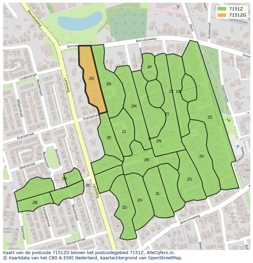 Afbeelding van het postcodegebied 7151 ZG op de kaart.