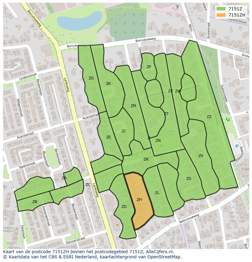 Afbeelding van het postcodegebied 7151 ZH op de kaart.
