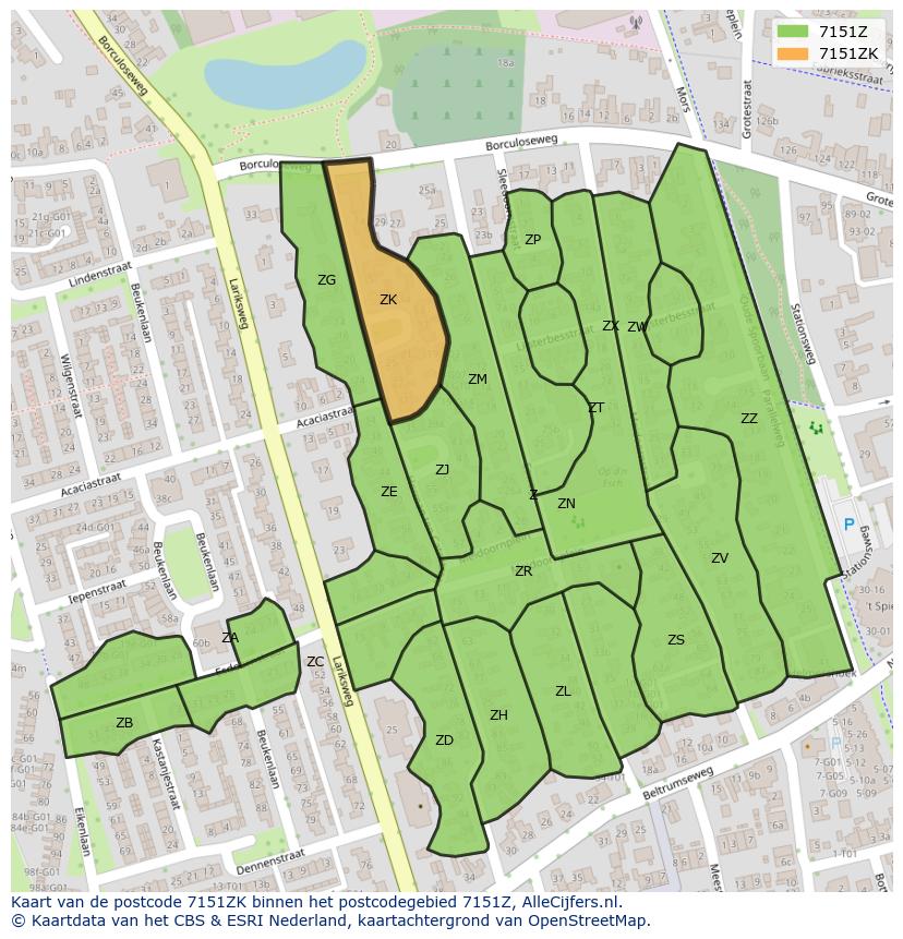 Afbeelding van het postcodegebied 7151 ZK op de kaart.