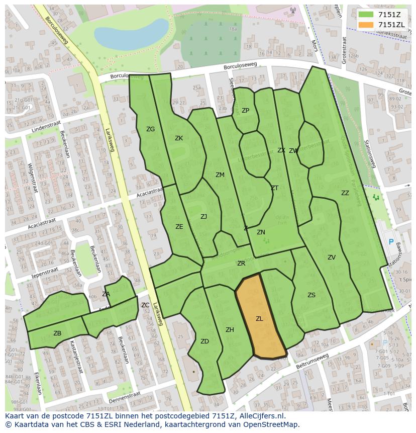 Afbeelding van het postcodegebied 7151 ZL op de kaart.