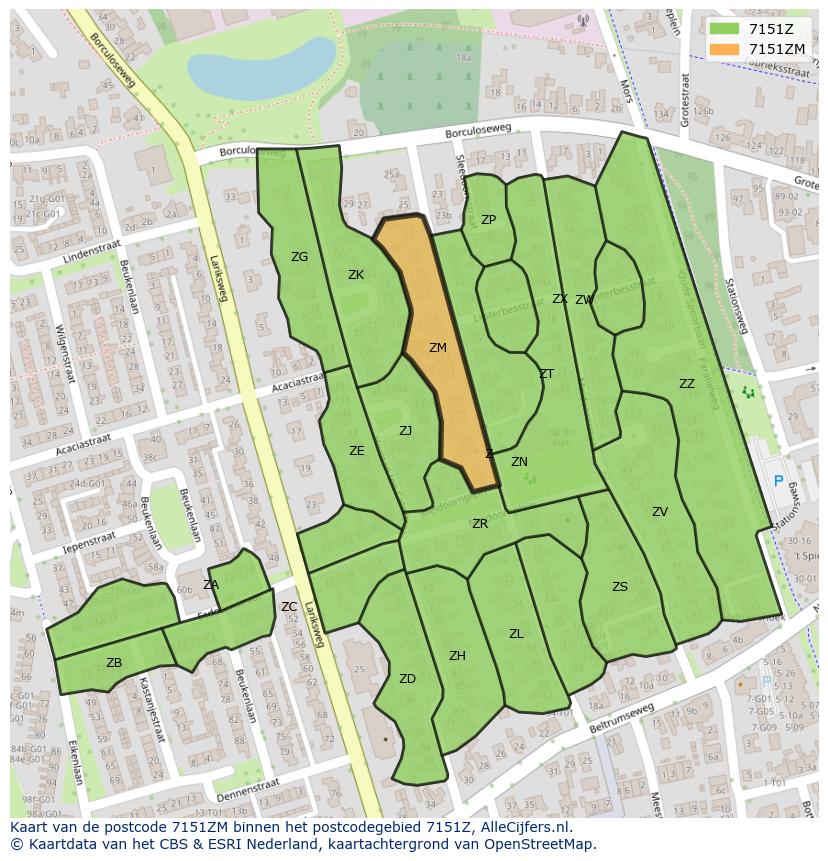 Afbeelding van het postcodegebied 7151 ZM op de kaart.