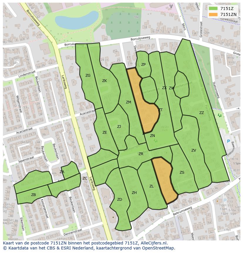 Afbeelding van het postcodegebied 7151 ZN op de kaart.