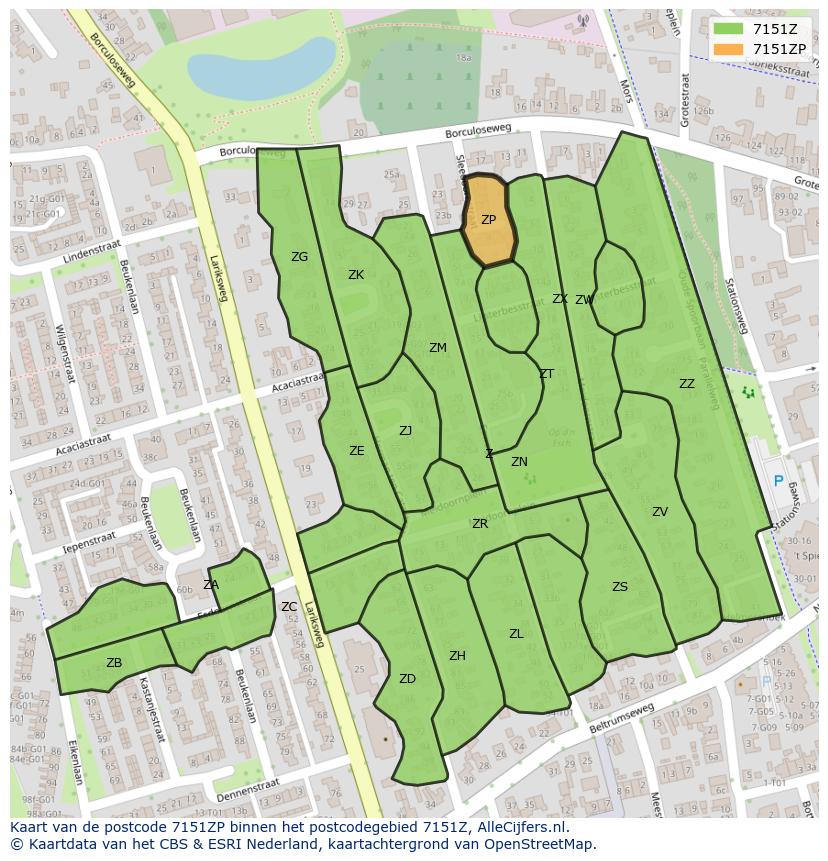 Afbeelding van het postcodegebied 7151 ZP op de kaart.