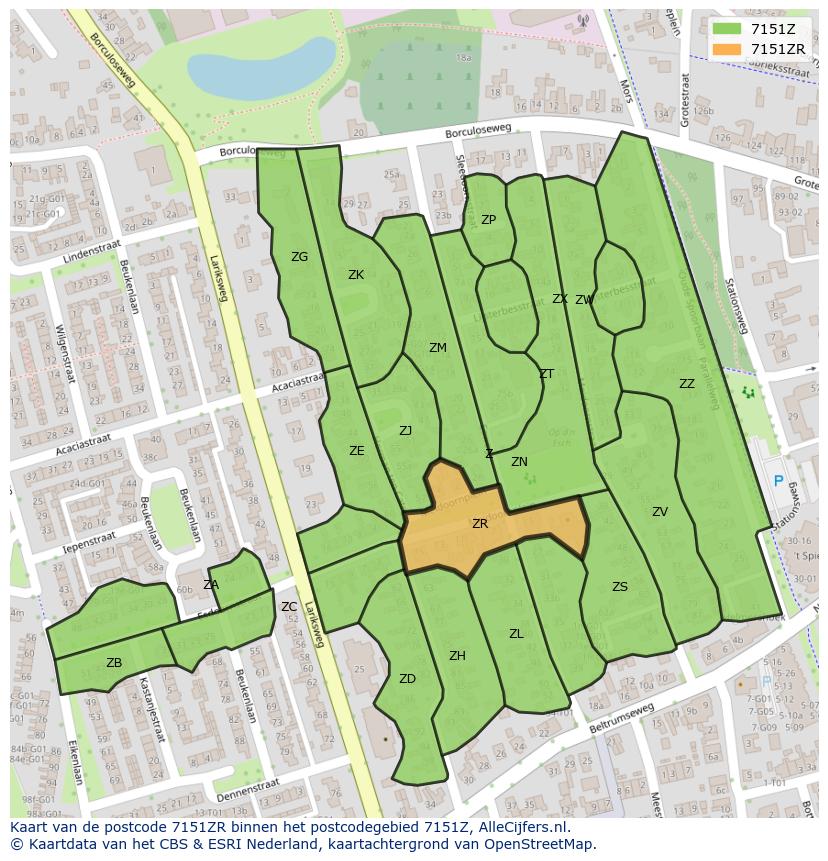 Afbeelding van het postcodegebied 7151 ZR op de kaart.