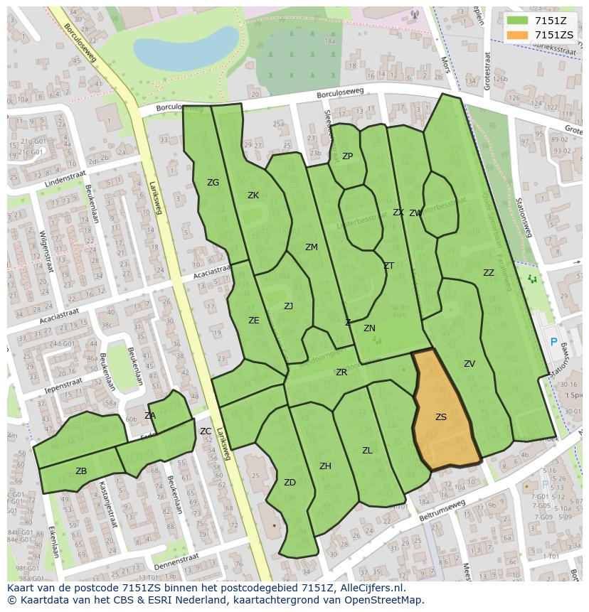 Afbeelding van het postcodegebied 7151 ZS op de kaart.