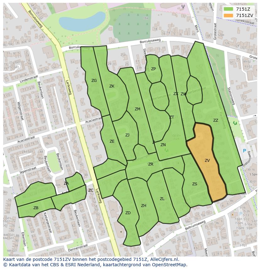 Afbeelding van het postcodegebied 7151 ZV op de kaart.