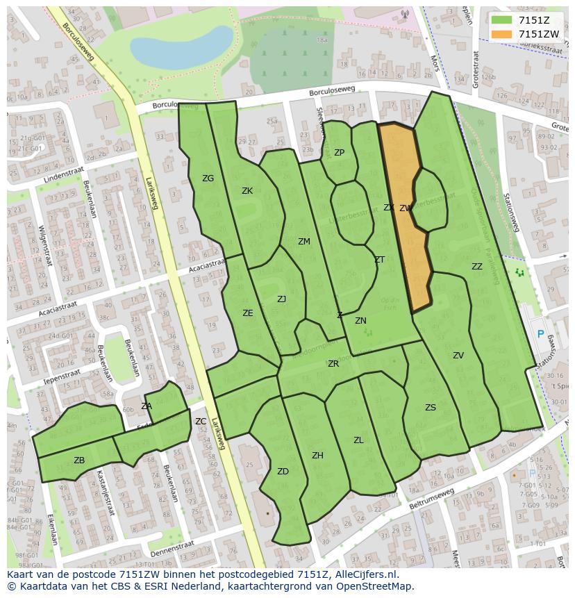 Afbeelding van het postcodegebied 7151 ZW op de kaart.