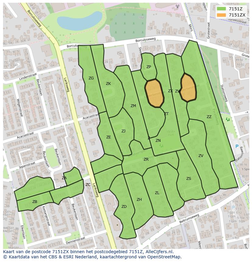 Afbeelding van het postcodegebied 7151 ZX op de kaart.