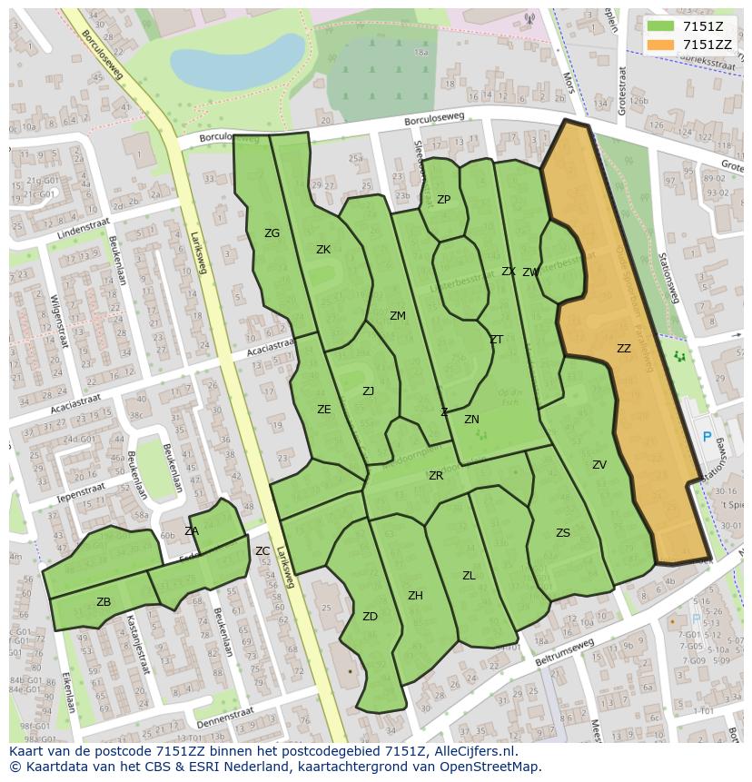 Afbeelding van het postcodegebied 7151 ZZ op de kaart.