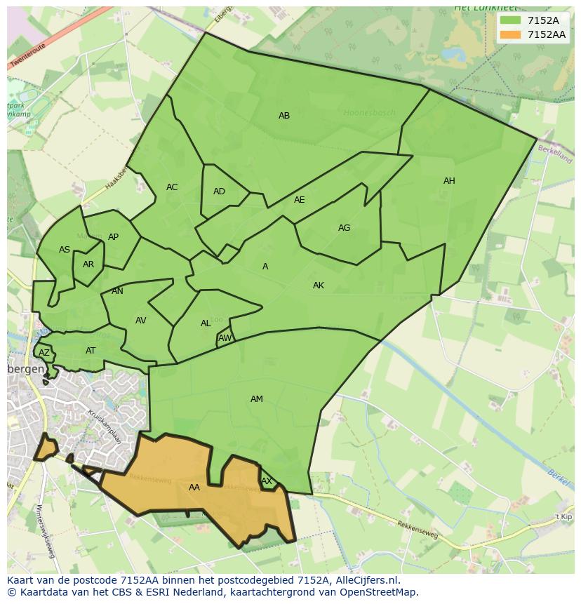 Afbeelding van het postcodegebied 7152 AA op de kaart.