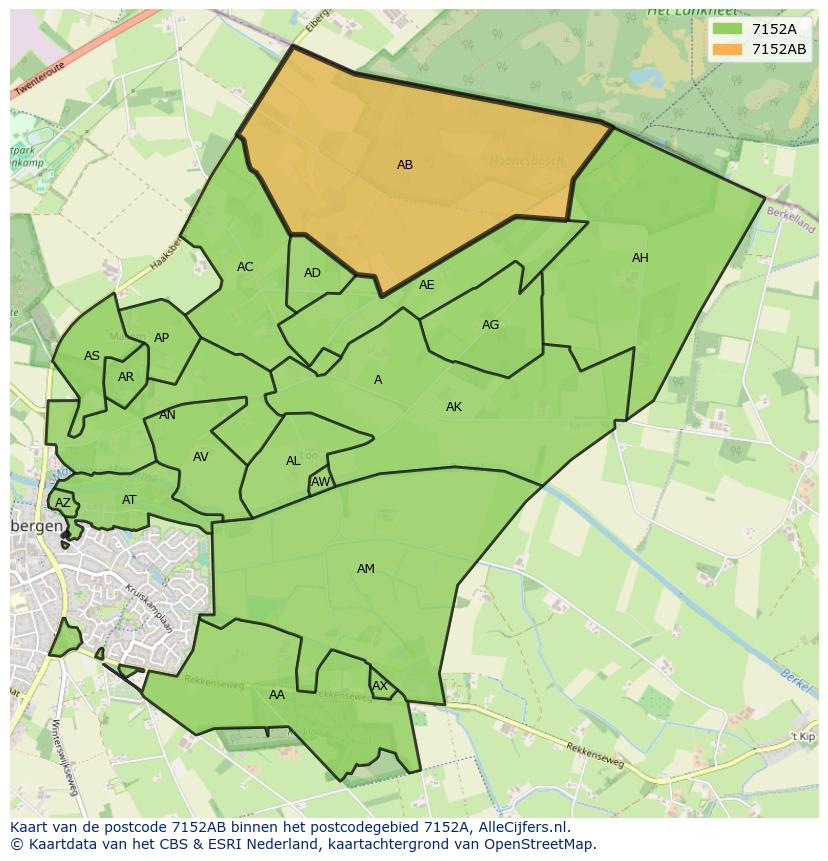 Afbeelding van het postcodegebied 7152 AB op de kaart.