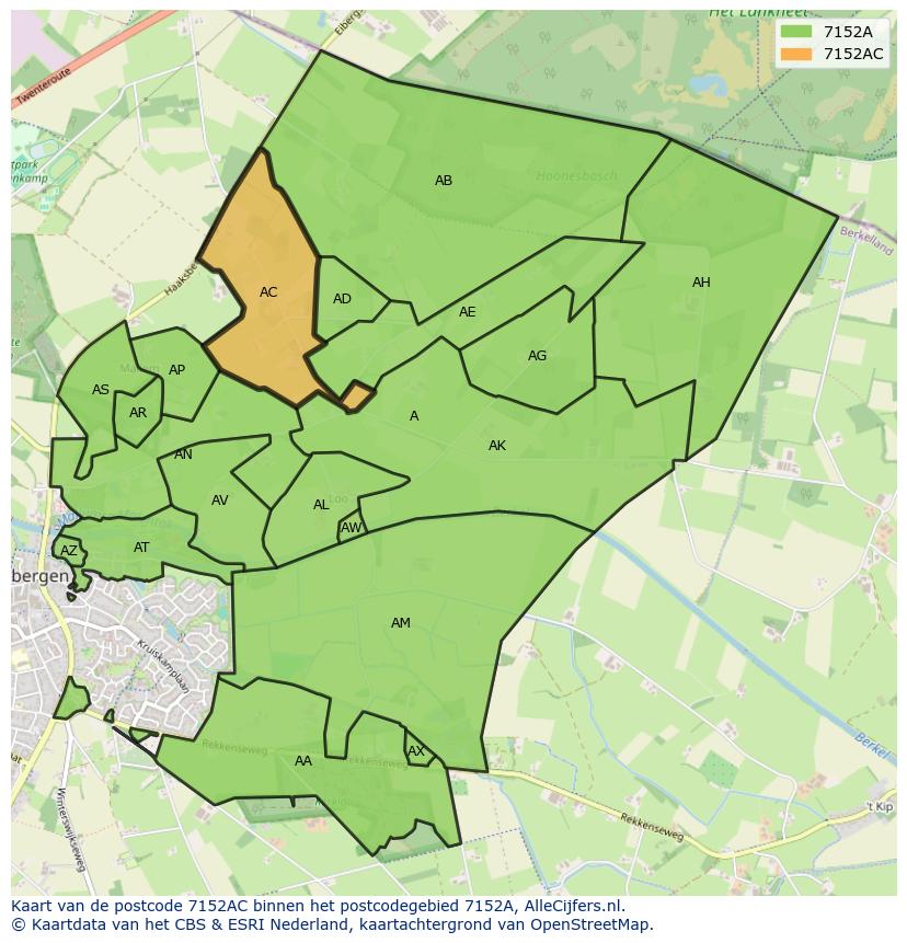 Afbeelding van het postcodegebied 7152 AC op de kaart.