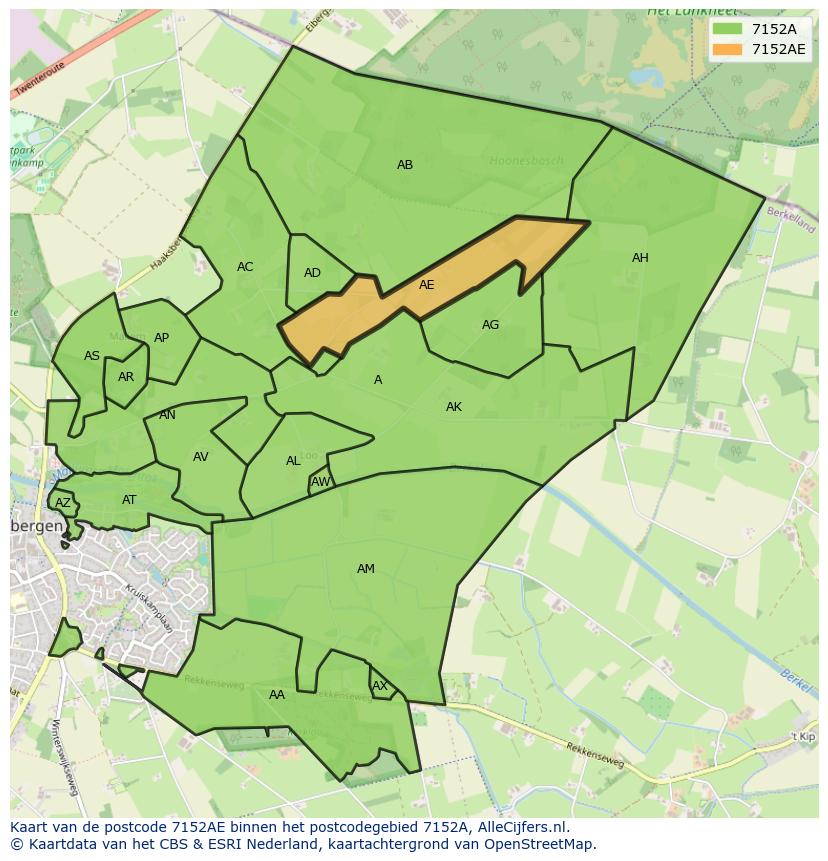 Afbeelding van het postcodegebied 7152 AE op de kaart.