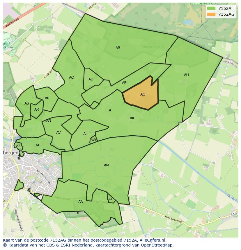 Afbeelding van het postcodegebied 7152 AG op de kaart.