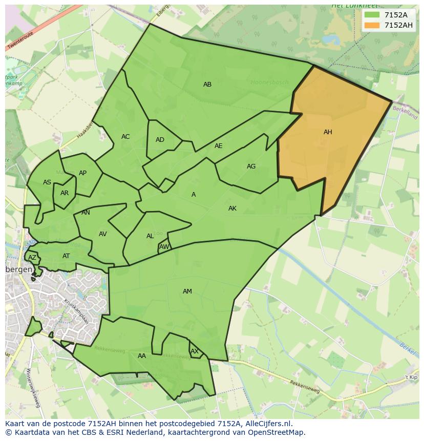 Afbeelding van het postcodegebied 7152 AH op de kaart.