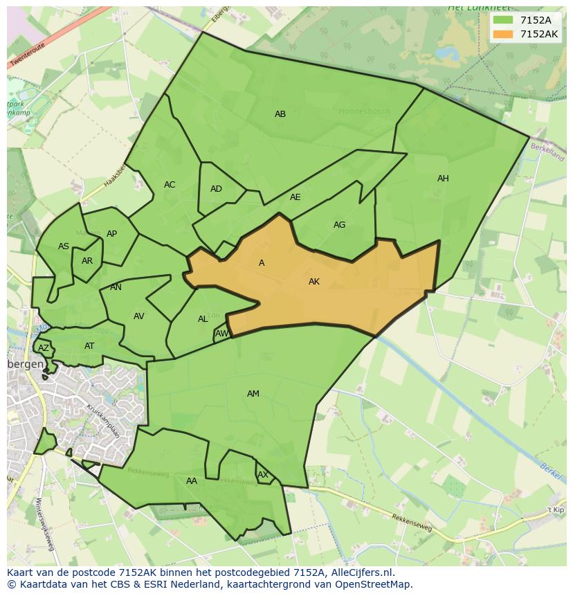 Afbeelding van het postcodegebied 7152 AK op de kaart.