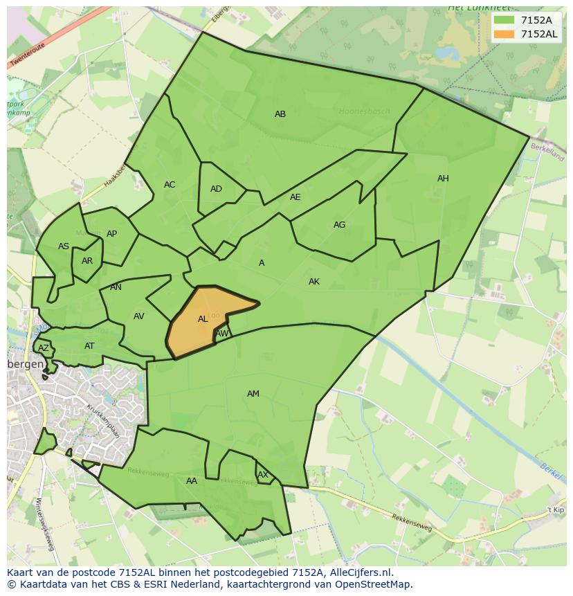 Afbeelding van het postcodegebied 7152 AL op de kaart.