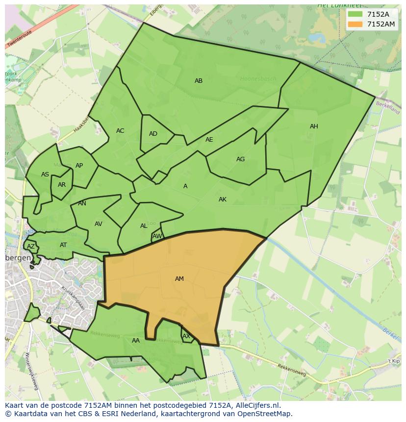 Afbeelding van het postcodegebied 7152 AM op de kaart.