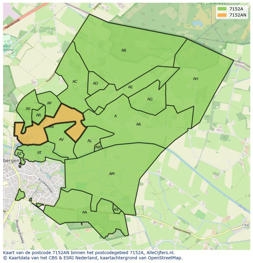 Afbeelding van het postcodegebied 7152 AN op de kaart.