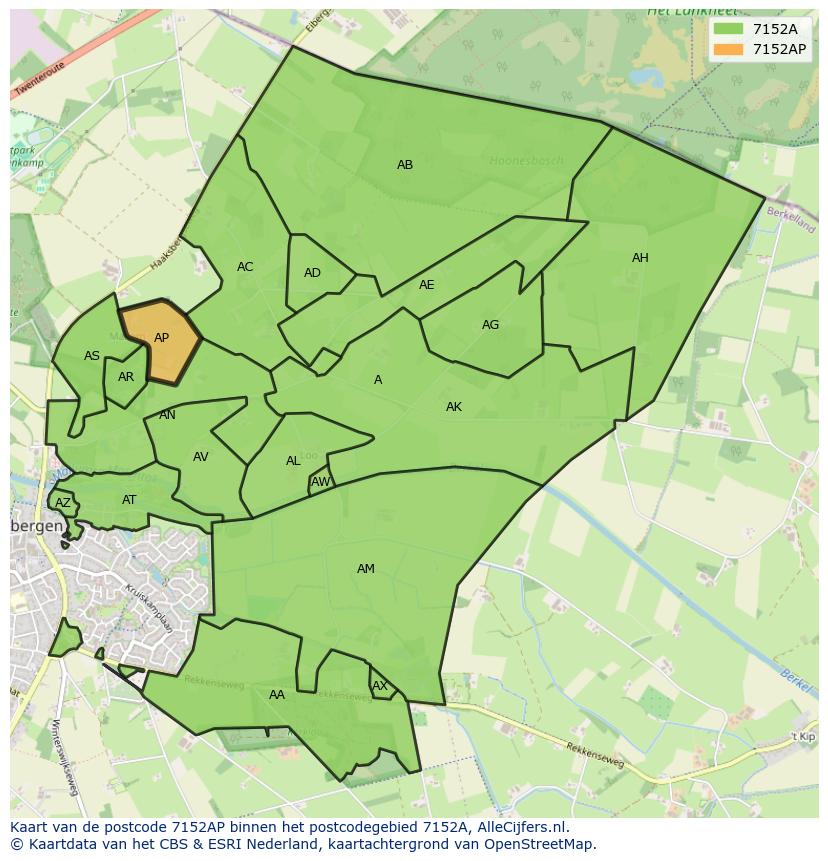 Afbeelding van het postcodegebied 7152 AP op de kaart.
