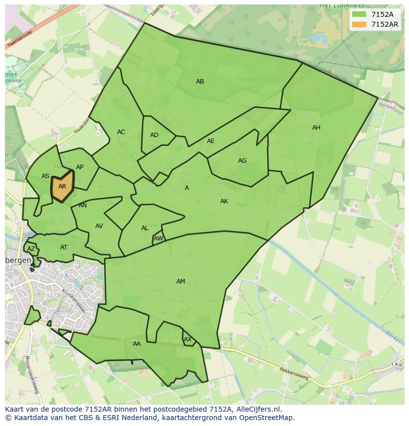 Afbeelding van het postcodegebied 7152 AR op de kaart.