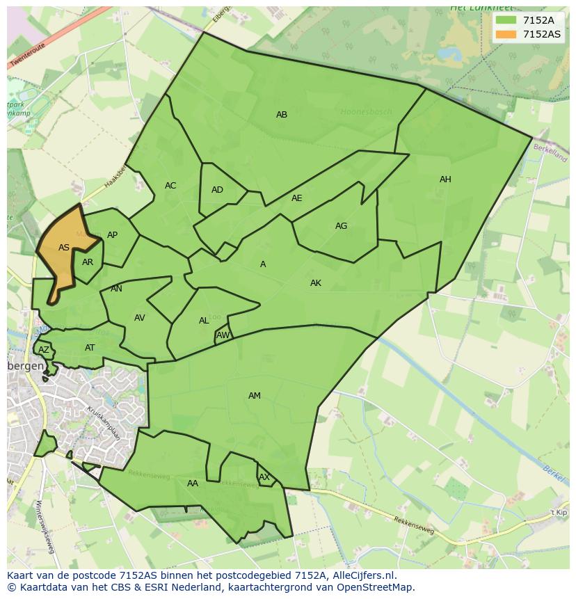 Afbeelding van het postcodegebied 7152 AS op de kaart.