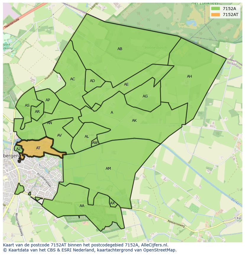 Afbeelding van het postcodegebied 7152 AT op de kaart.