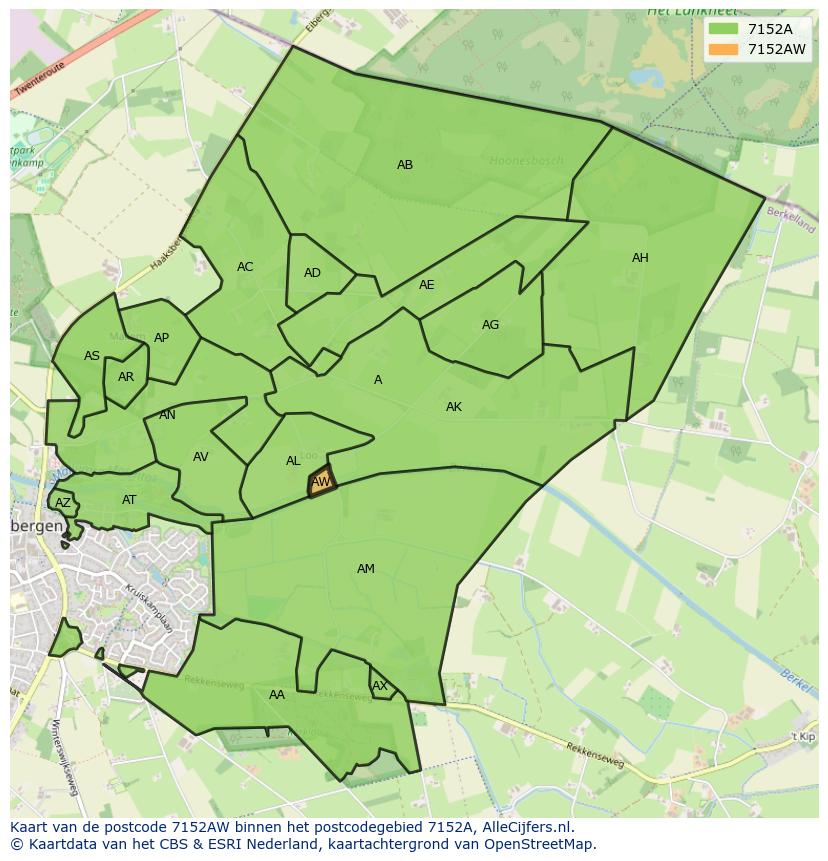 Afbeelding van het postcodegebied 7152 AW op de kaart.
