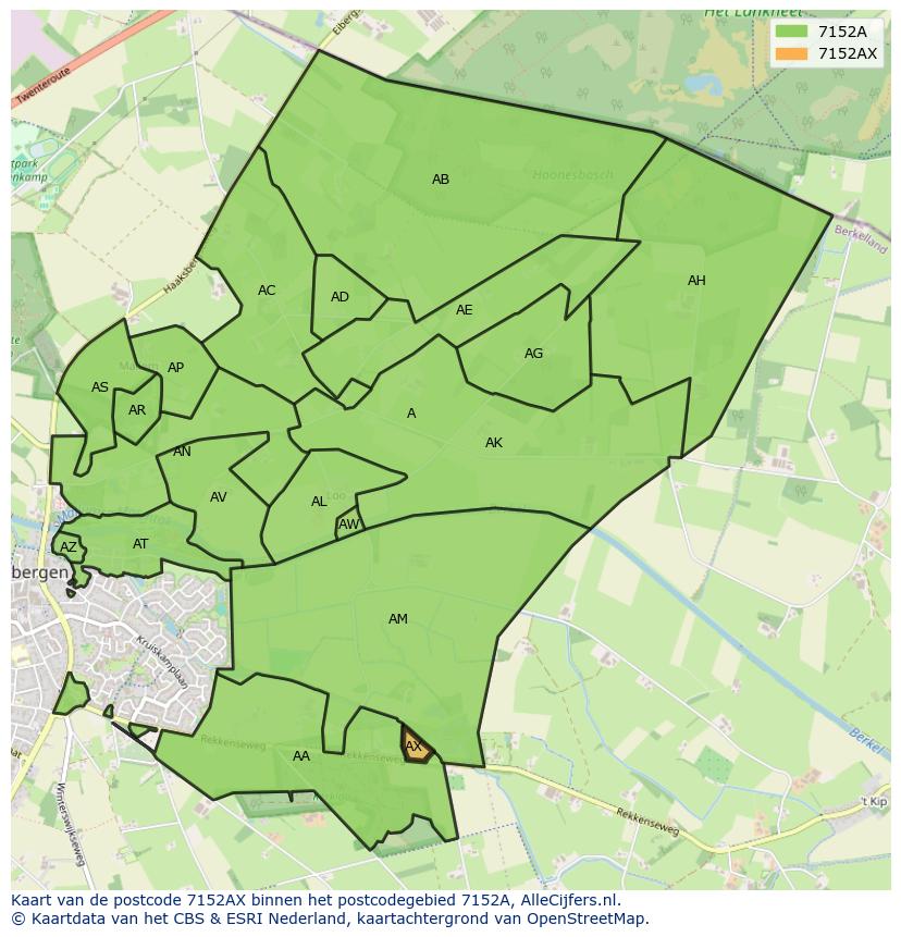 Afbeelding van het postcodegebied 7152 AX op de kaart.