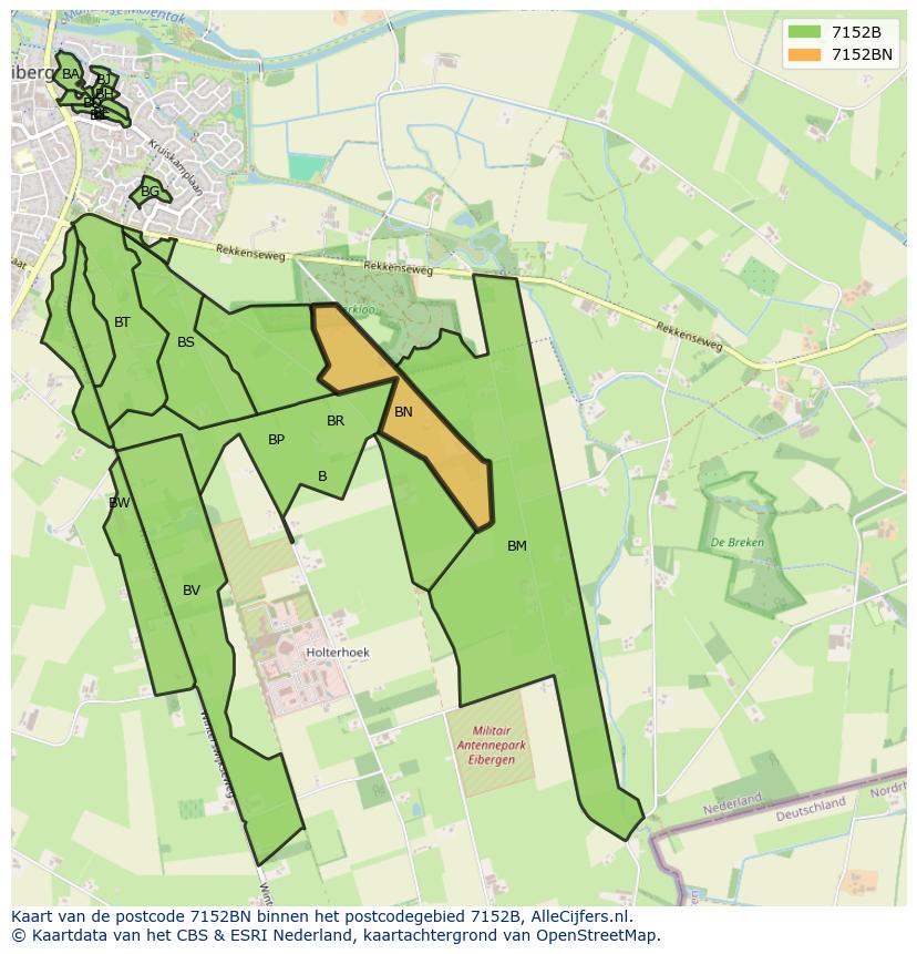 Afbeelding van het postcodegebied 7152 BN op de kaart.