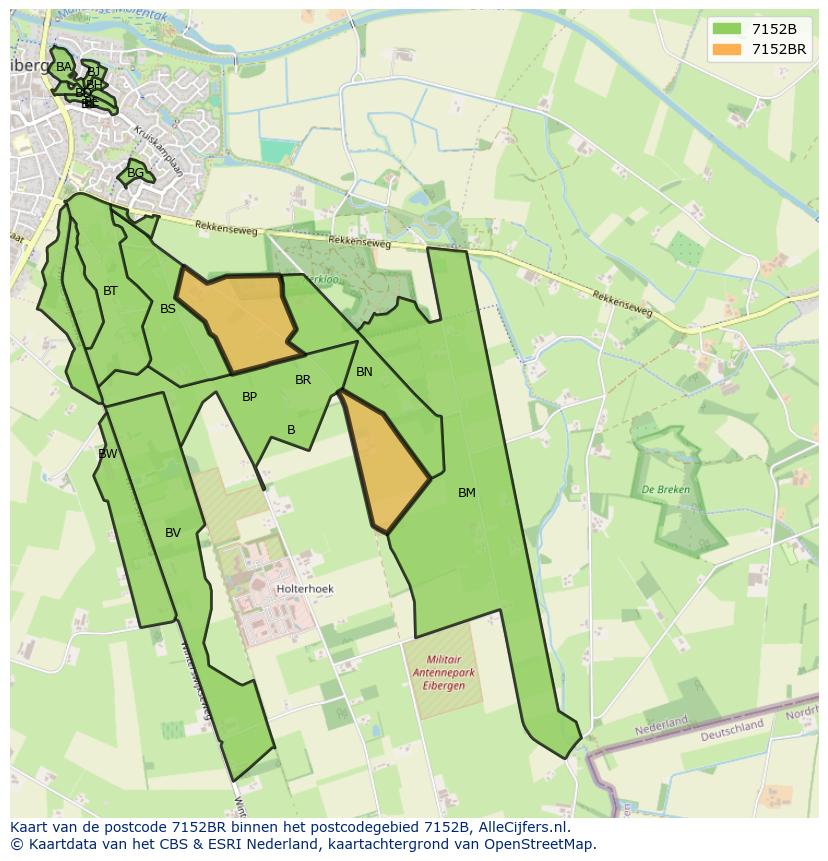 Afbeelding van het postcodegebied 7152 BR op de kaart.