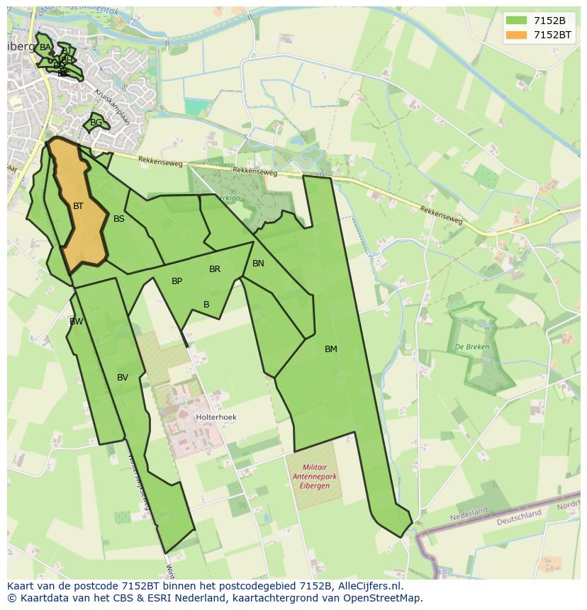 Afbeelding van het postcodegebied 7152 BT op de kaart.