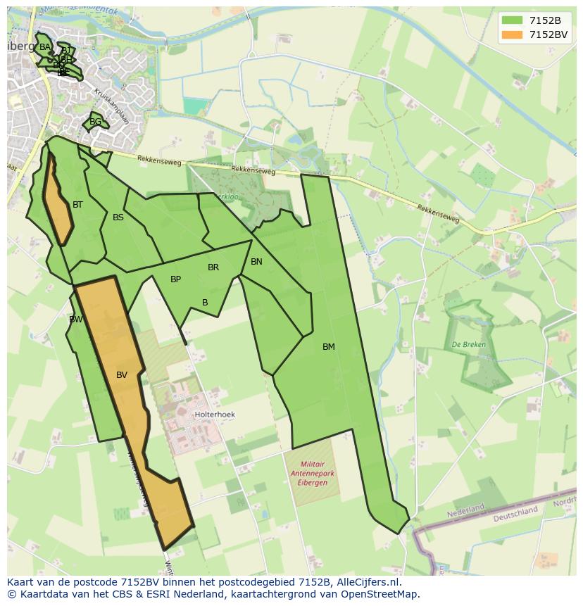 Afbeelding van het postcodegebied 7152 BV op de kaart.