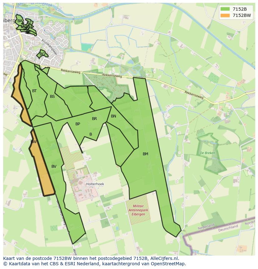 Afbeelding van het postcodegebied 7152 BW op de kaart.
