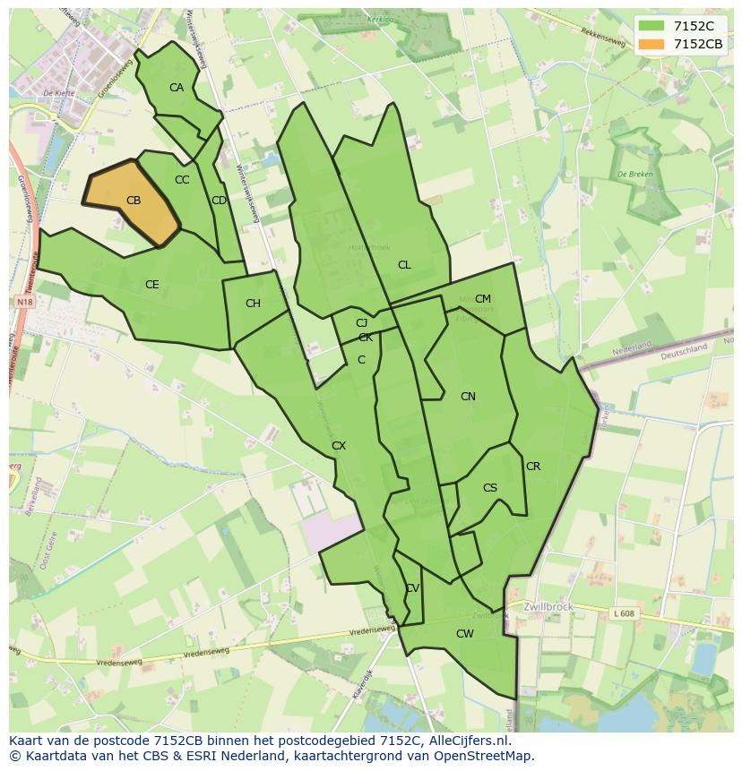 Afbeelding van het postcodegebied 7152 CB op de kaart.