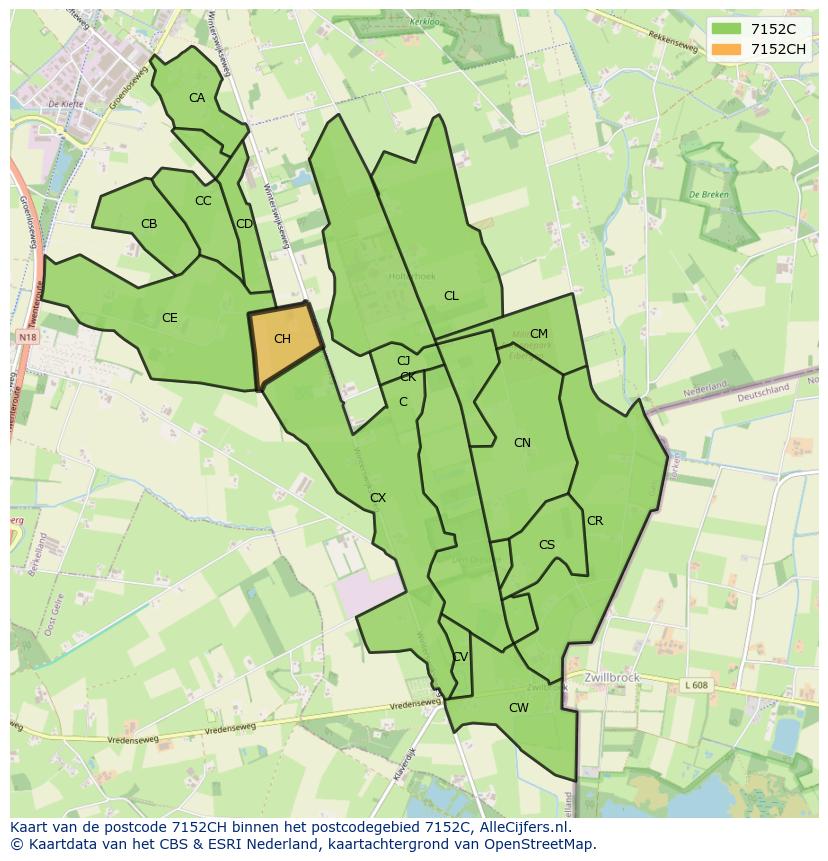 Afbeelding van het postcodegebied 7152 CH op de kaart.